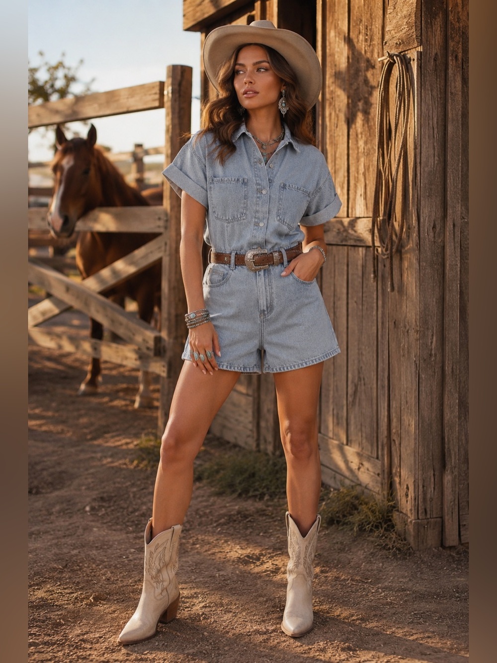 💙 NWT Short Sleeve Denim Romper | Western Cowgirl Utility Romper 🤠